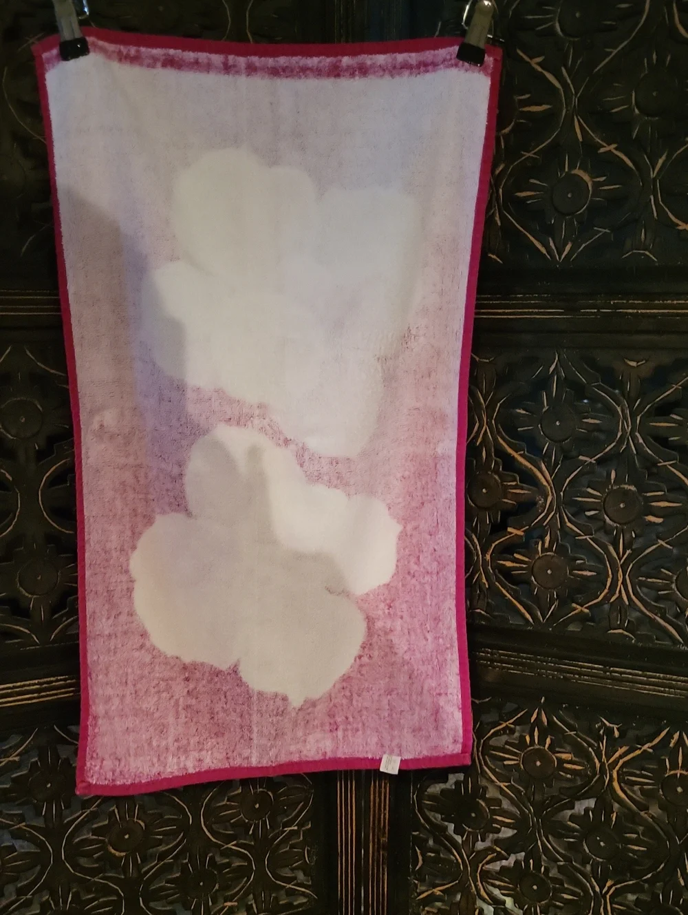 Vintage Cannon Floral Towels in Magenta with Pink Blossoms